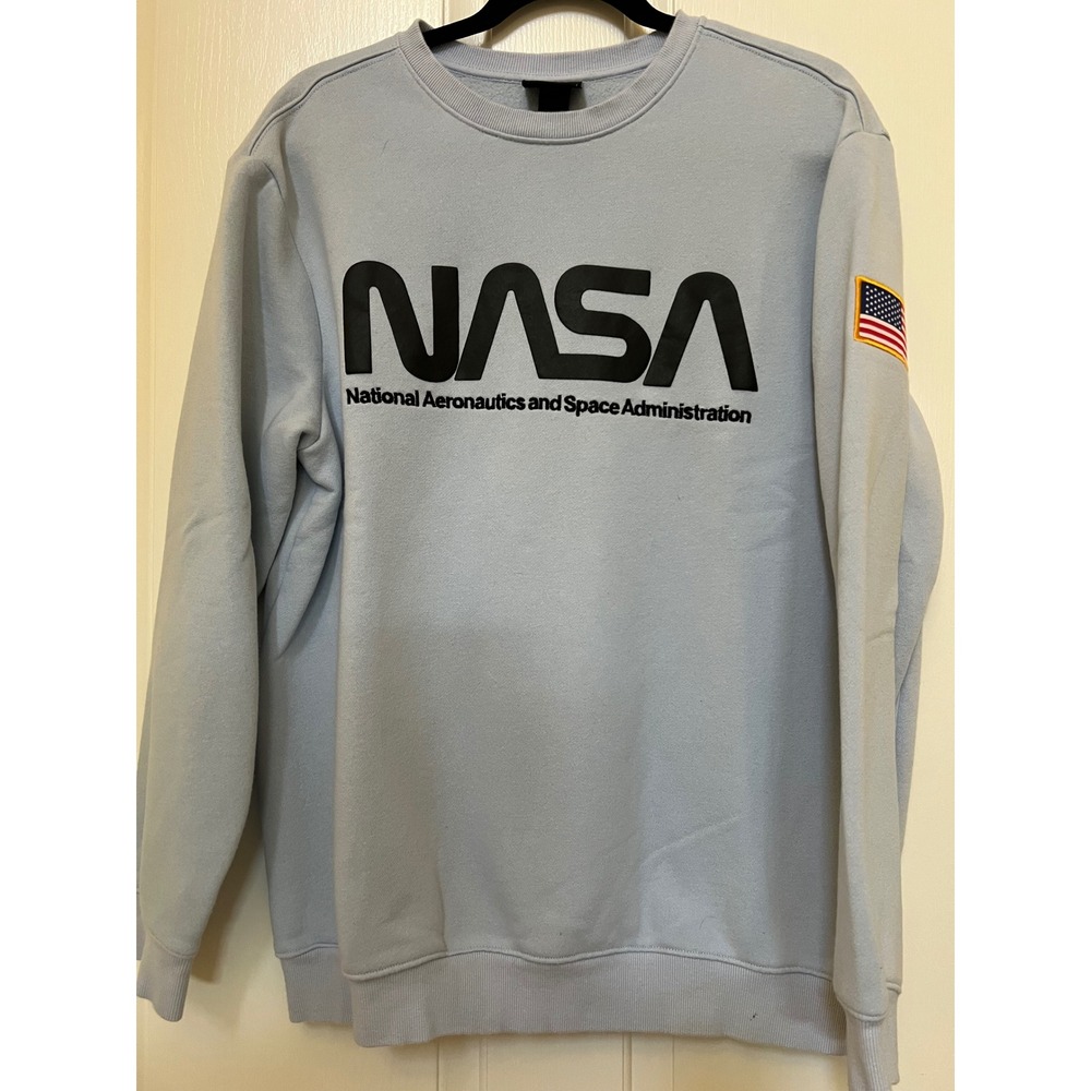 H&M Crewneck Sweatshirt Light Blue Nasa Space Program USA Flag